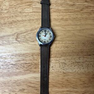 Timex Watch with Brown Genuine Leather Strap and Silver Case